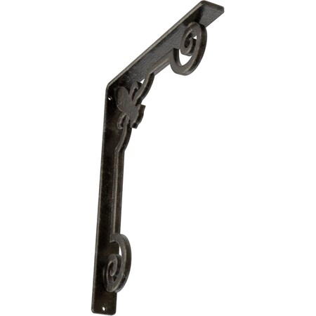 Ekena Millwork Fleur De Lis Wrought Iron Bracket, (Single center brace), Antiqued Warm Silver 1 1/2"W x 10"D x 12"H BKTM01X10X12SFLAWS